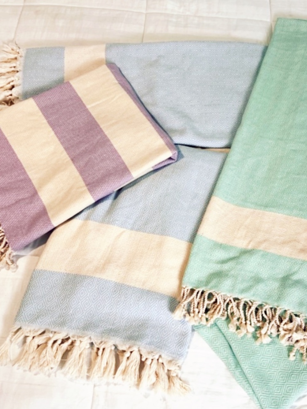 NWT! Angelfish Five Turkish Tasseled Throws, Beach Towels “Bundle”